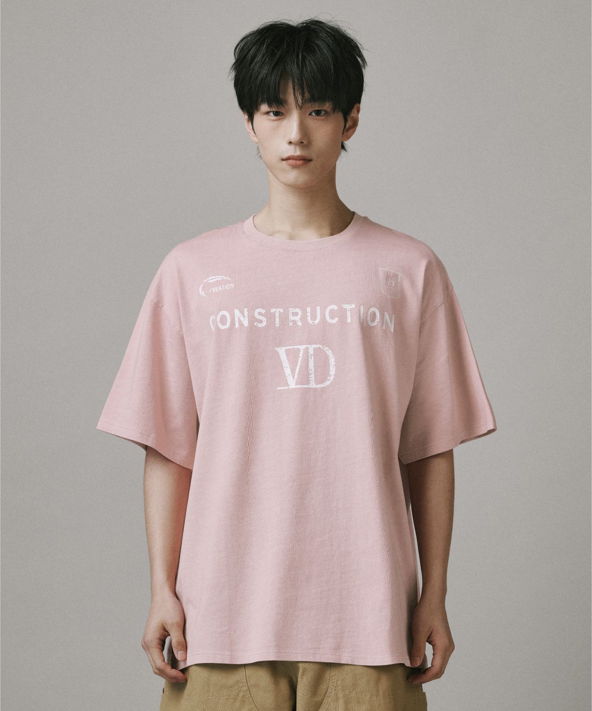 버던트(VERDNT) VD 로고 피그먼트블록코어 반소매 티셔츠 [핑크]