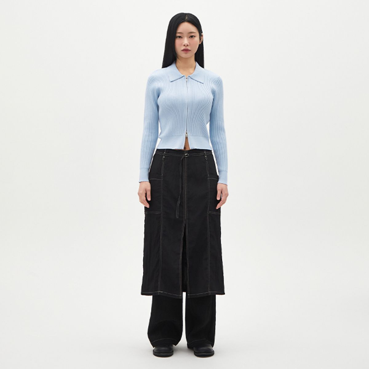 랩(LAP) 스커트 레이어드 스티치 배색팬츠 AR1WP262