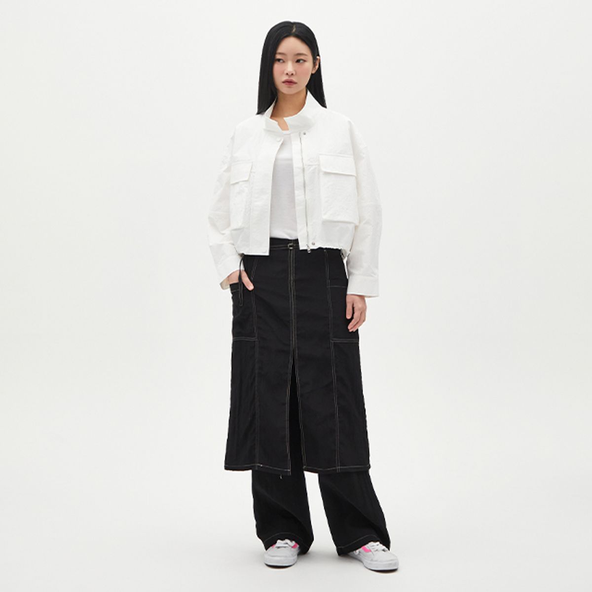 랩(LAP) 스커트 레이어드 스티치 배색팬츠 AR1WP262