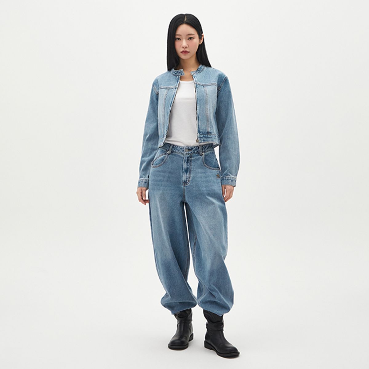 랩(LAP) 워싱 자수 와이드 커브드팬츠 AR1DP271