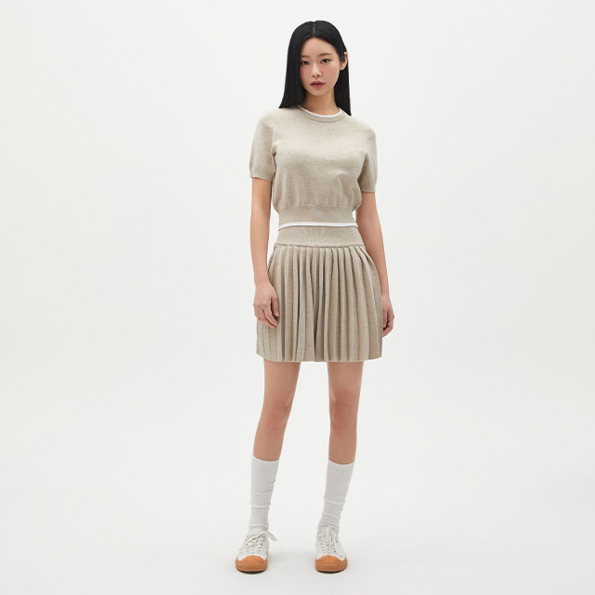 랩(LAP) 배색라인 반팔 슬림니트 AR1KH360