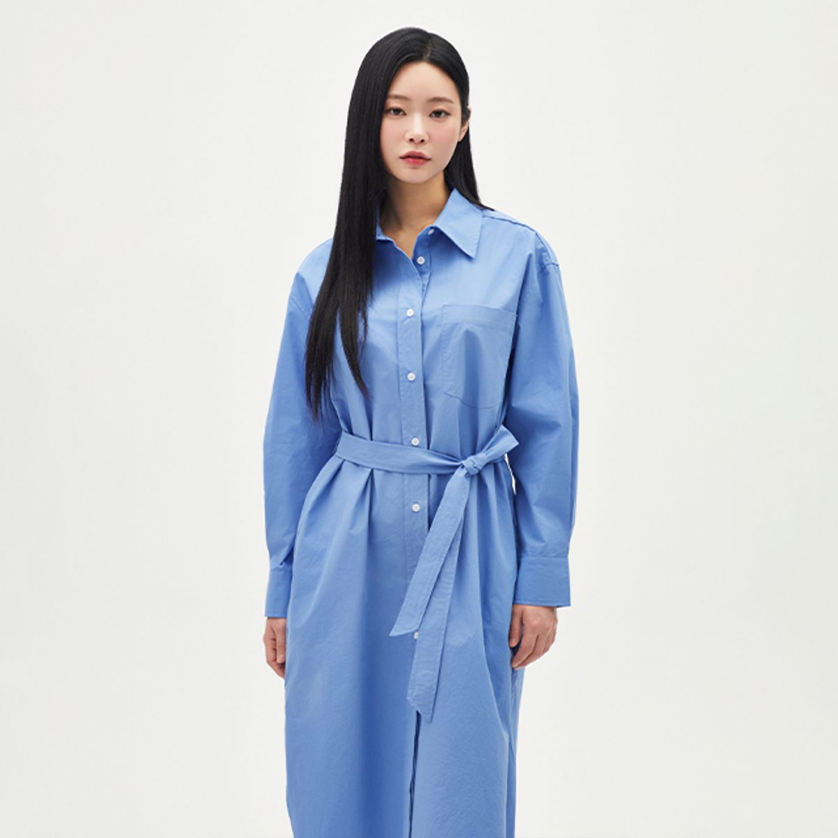 랩(LAP) 끈벨트 트임 롱 셔츠원피스 AR1WO262