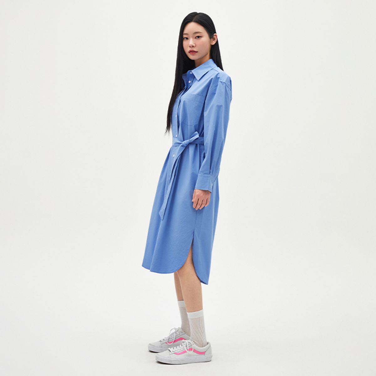 랩(LAP) 끈벨트 트임 롱 셔츠원피스 AR1WO262