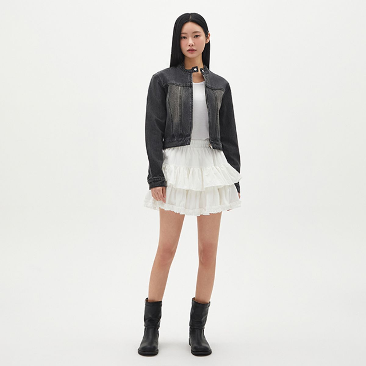랩(LAP) 빈티지 워싱 바이커 크롭 자켓 AR1DZ260