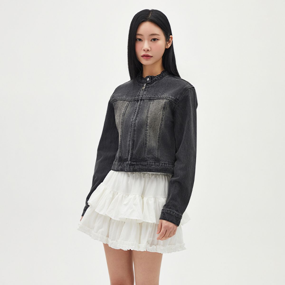 랩(LAP) 빈티지 워싱 바이커 크롭 자켓 AR1DZ260