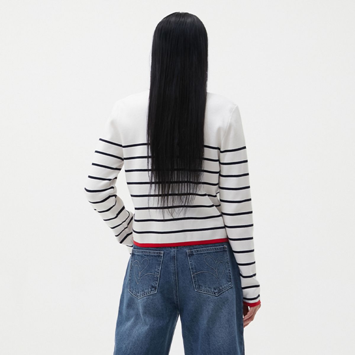랩(LAP) 투톤라인 배색 라운드 가디건 AR1KG260