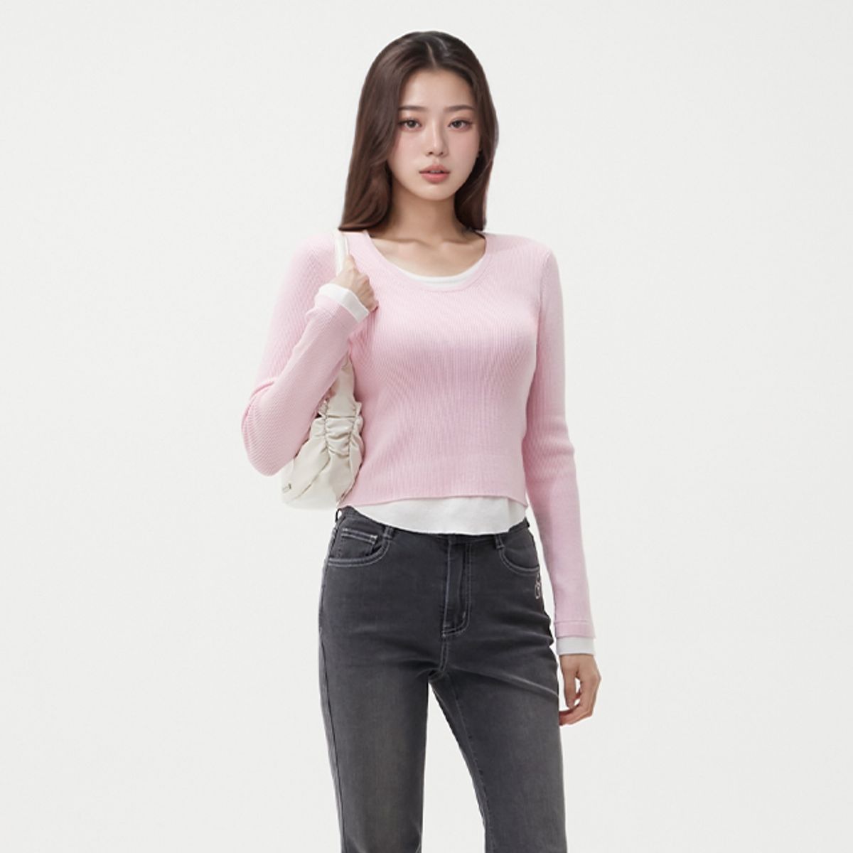 랩(LAP) 이너 레이어드 U넥 슬림니트 AR1KH261