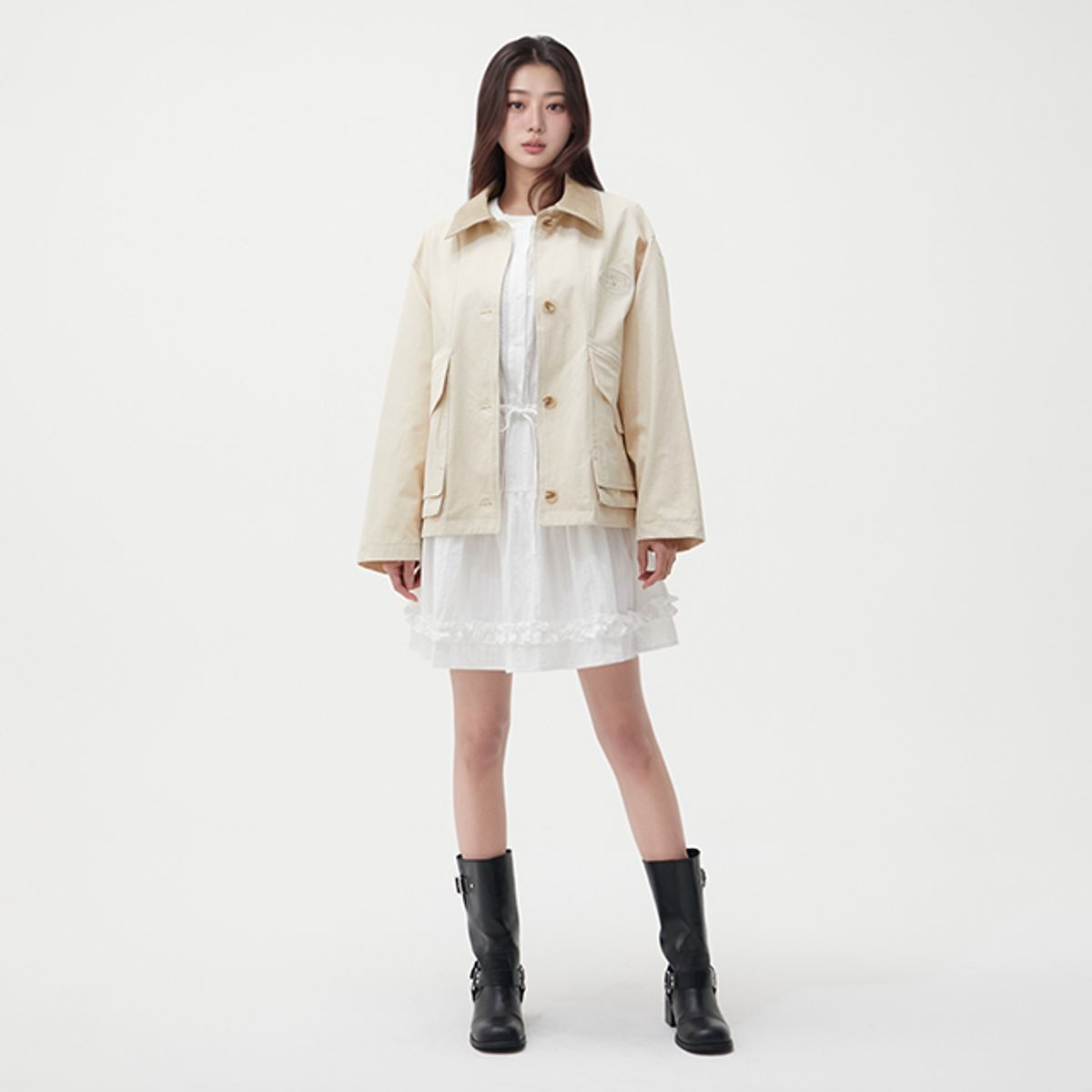 랩(LAP) 자수 면 레더카라 자켓 AR1WZ262