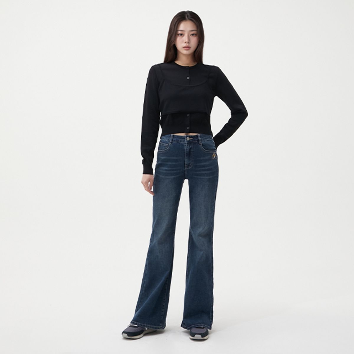 랩(LAP) 스티치 자수 워싱 스판 부츠컷 팬츠 AR1DP262