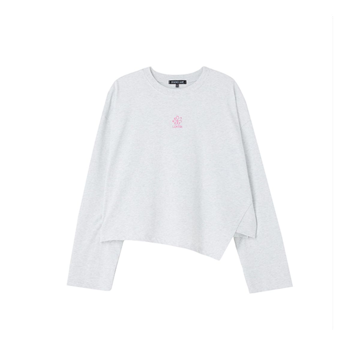 랩(LAP) 꽃자수 사선컷팅 크롭티셔츠 AR1CT260