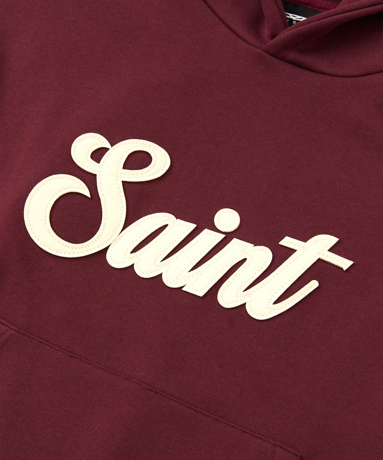MUSINSA | DNSR Crop Saint Hoodie Burgundy
