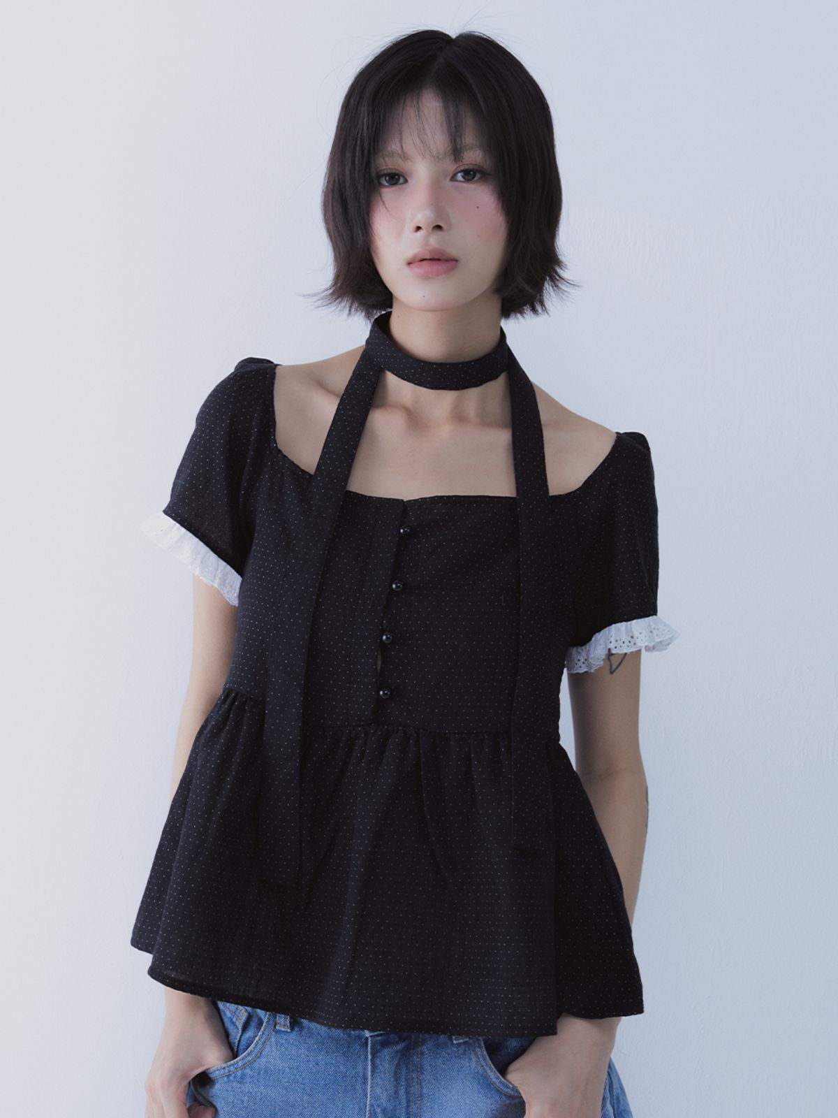 쎄쎄쎄(SETSETSET) DOT MUFFLER FLARED BLOUSE