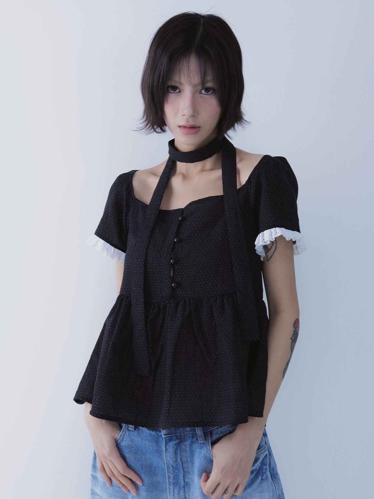 쎄쎄쎄(SETSETSET) DOT MUFFLER FLARED BLOUSE