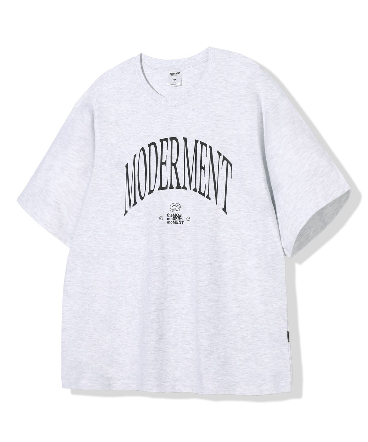 모더먼트(MODERMENT) 핀 로고 오버사이즈 반팔 티셔츠 [멜란지화이트]