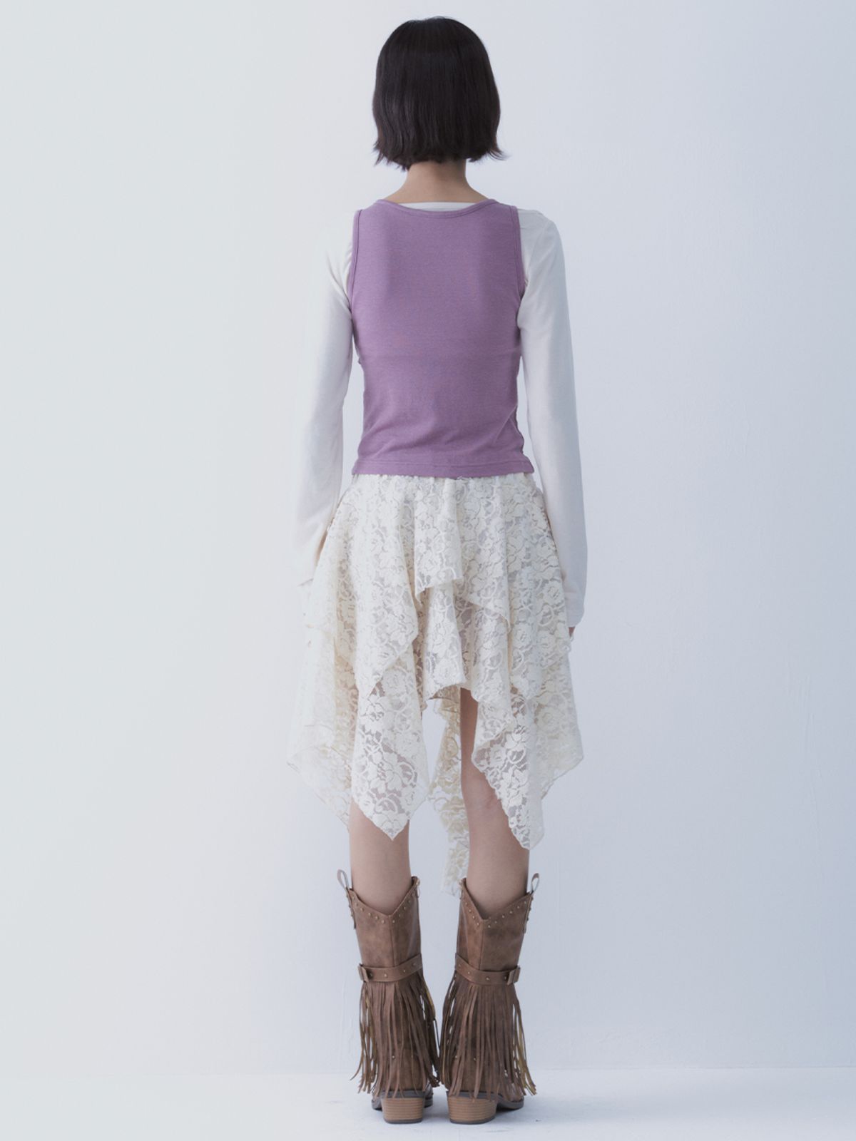 쎄쎄쎄(SETSETSET) LACE UP LACE SKIRT IVORY