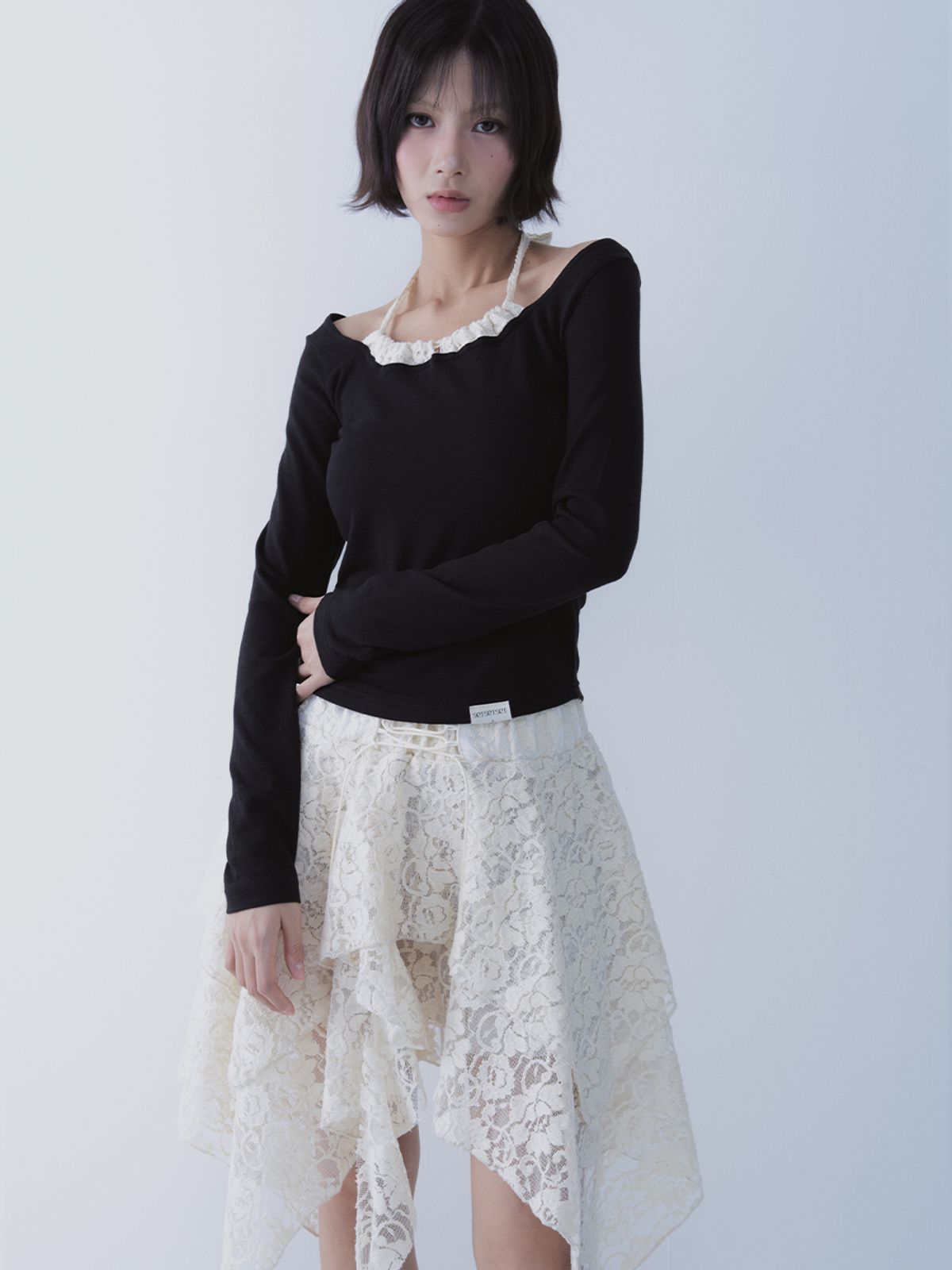 쎄쎄쎄(SETSETSET) LACE UP LACE SKIRT IVORY