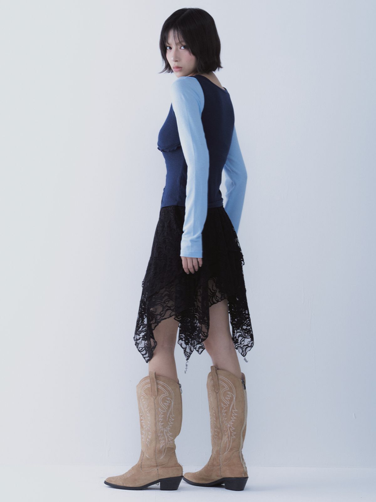 쎄쎄쎄(SETSETSET) LACE UP LACE SKIRT BLACK