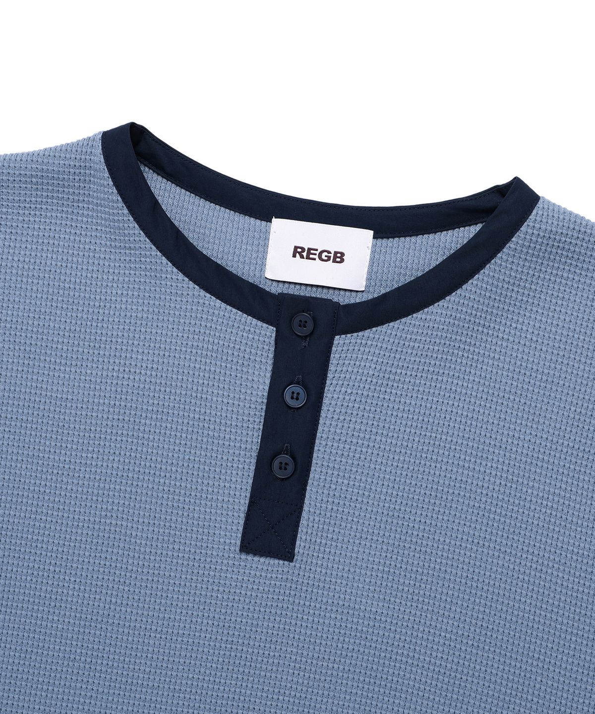 알이지비(REGB) HENRY NECK WAFFLE T-SHIRTS BLUE
