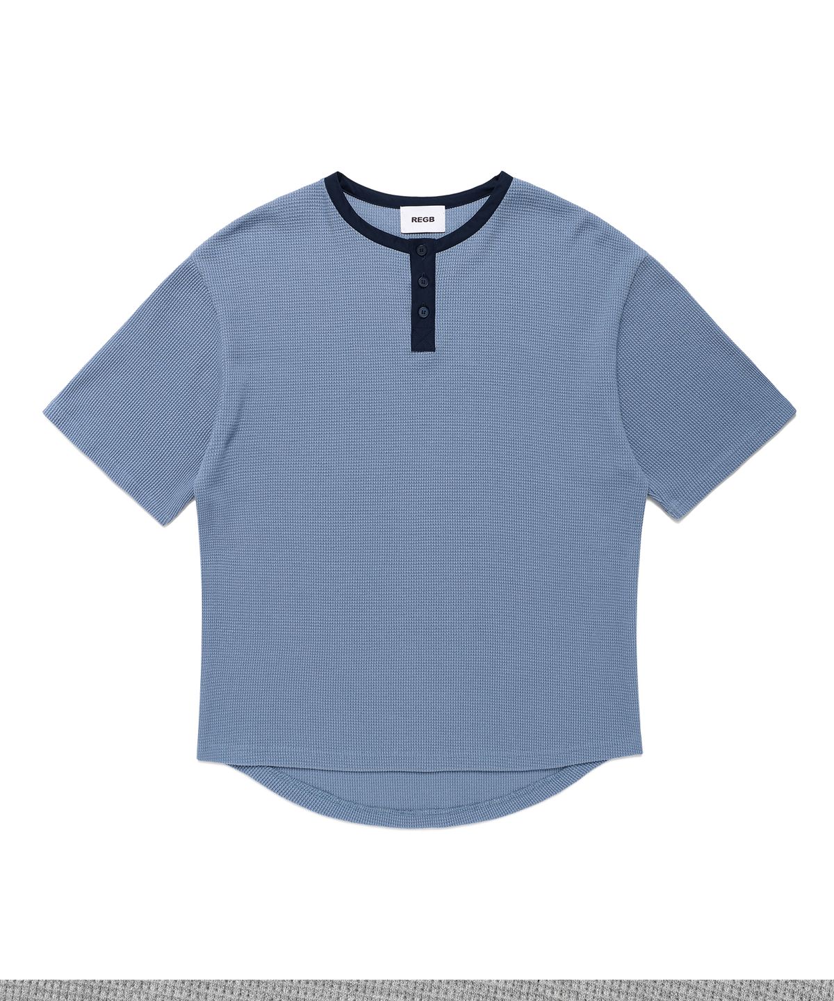 알이지비(REGB) HENRY NECK WAFFLE T-SHIRTS BLUE