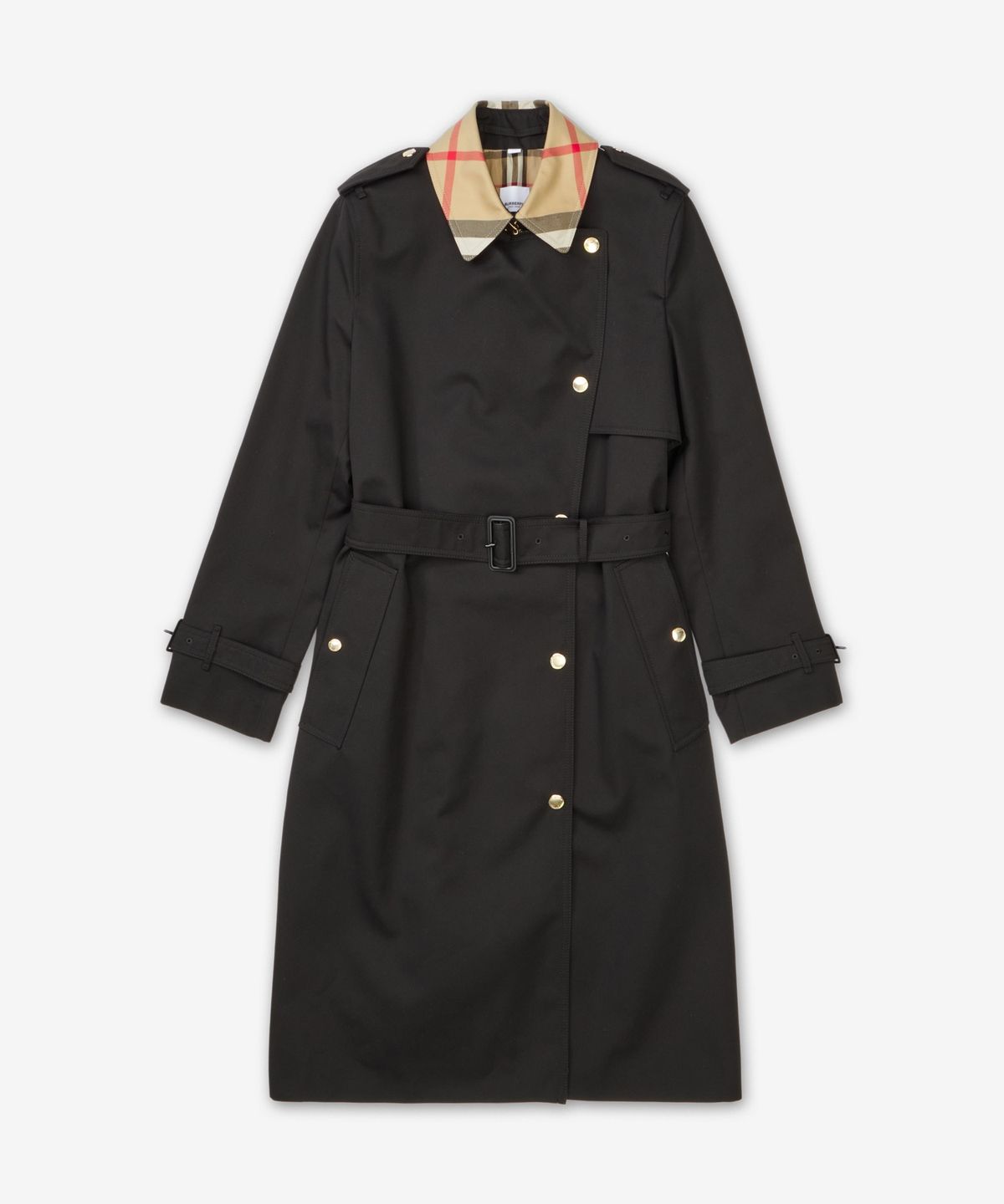 버버리(BURBERRY) 롱 체크 칼라 개버딘 W 트렌치 코트 - 블랙 / 8089811