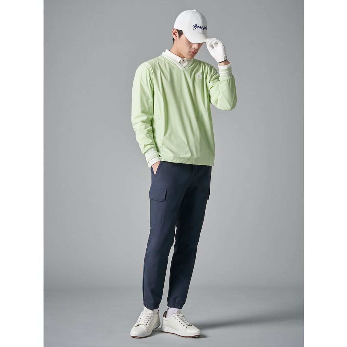 빈폴골프(BEANPOLE GOLF) 남성 립스탑 V넥 아노락  라이트 그린