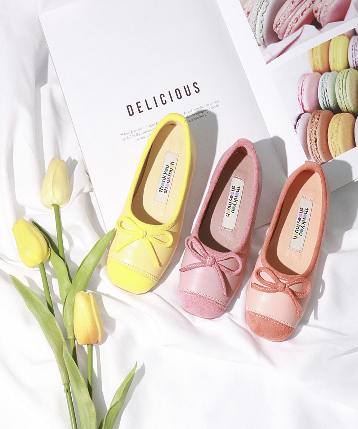 땡큐슈즈머치(THANK YOU SHOES MUCH) 벨루디 스퀘어 투톤 리본플랫 맘슈즈 9colors