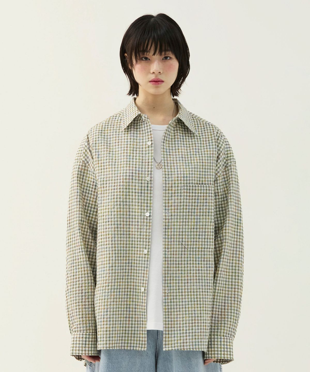 밈더워드로브(MIMTHEWARDROBE) 써니 시어서커 체크셔츠_블랙