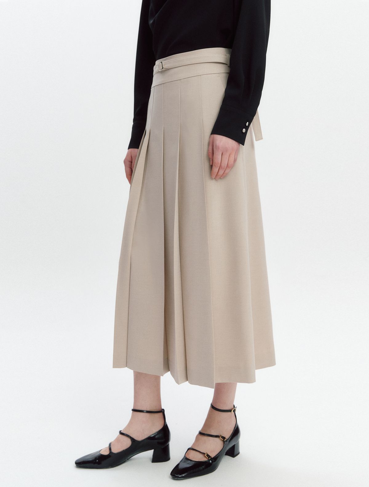 그레이데시온(GRAYDATION) Fabric Belted Pleats Skirt BEIGE