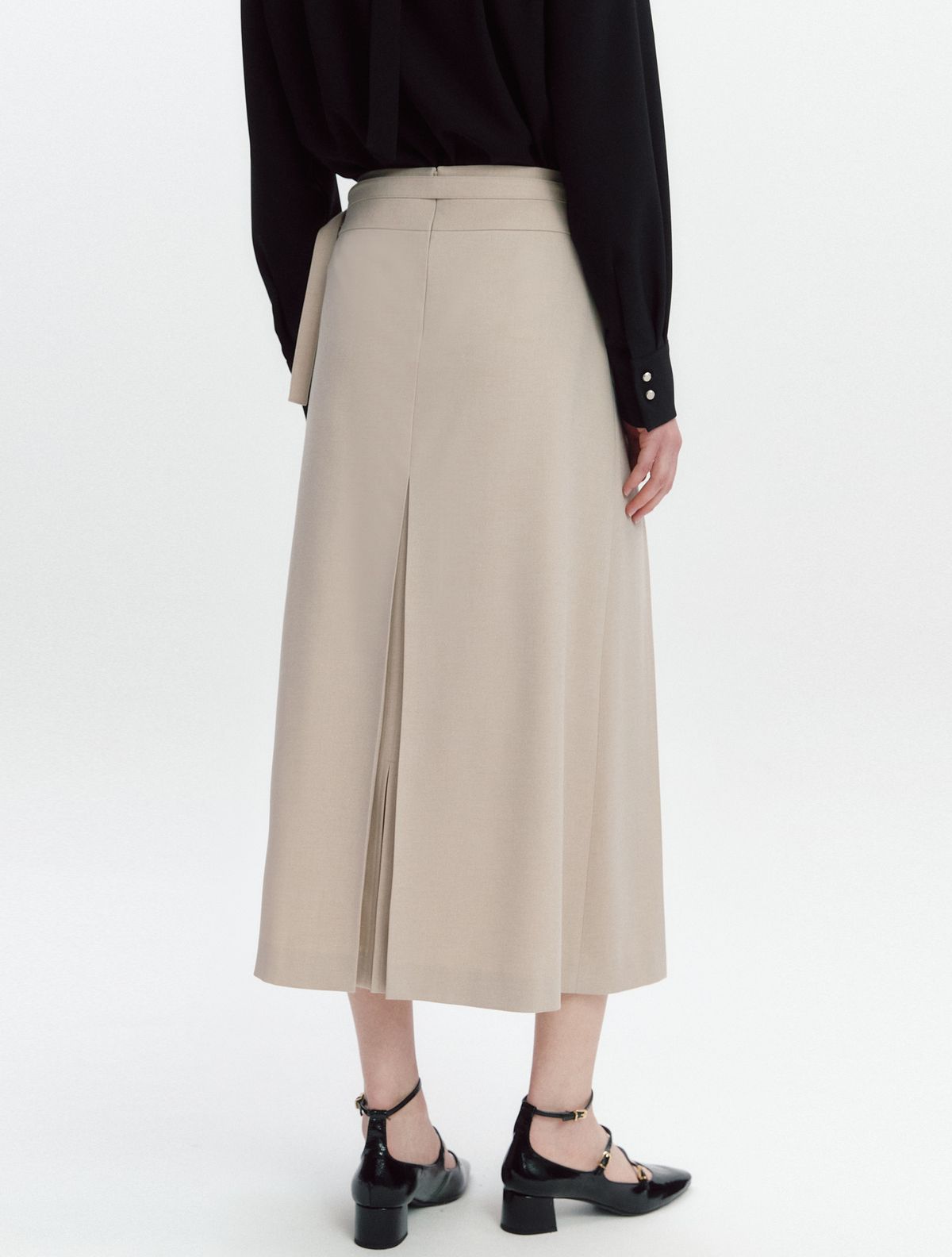 그레이데시온(GRAYDATION) Fabric Belted Pleats Skirt BEIGE