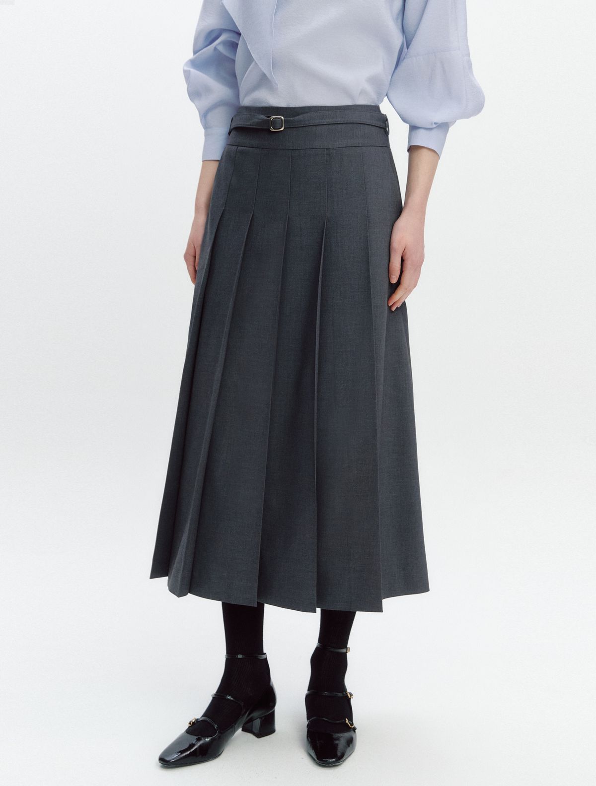 그레이데시온(GRAYDATION) Fabric Belted Pleats Skirt CHARCOAL GREY