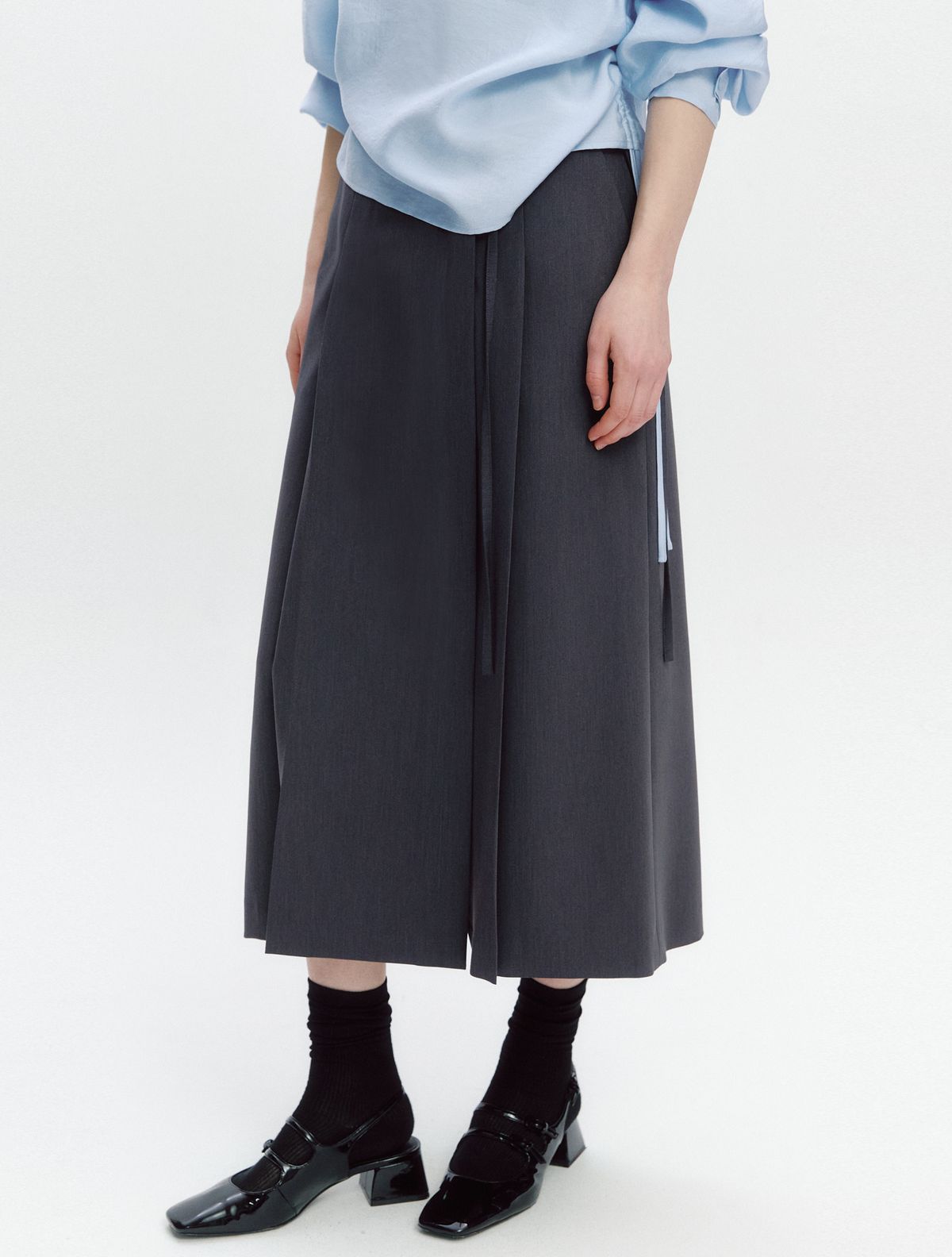 그레이데시온(GRAYDATION) Tuck-deco Wrap-type Skirt CHARCOAL GREY