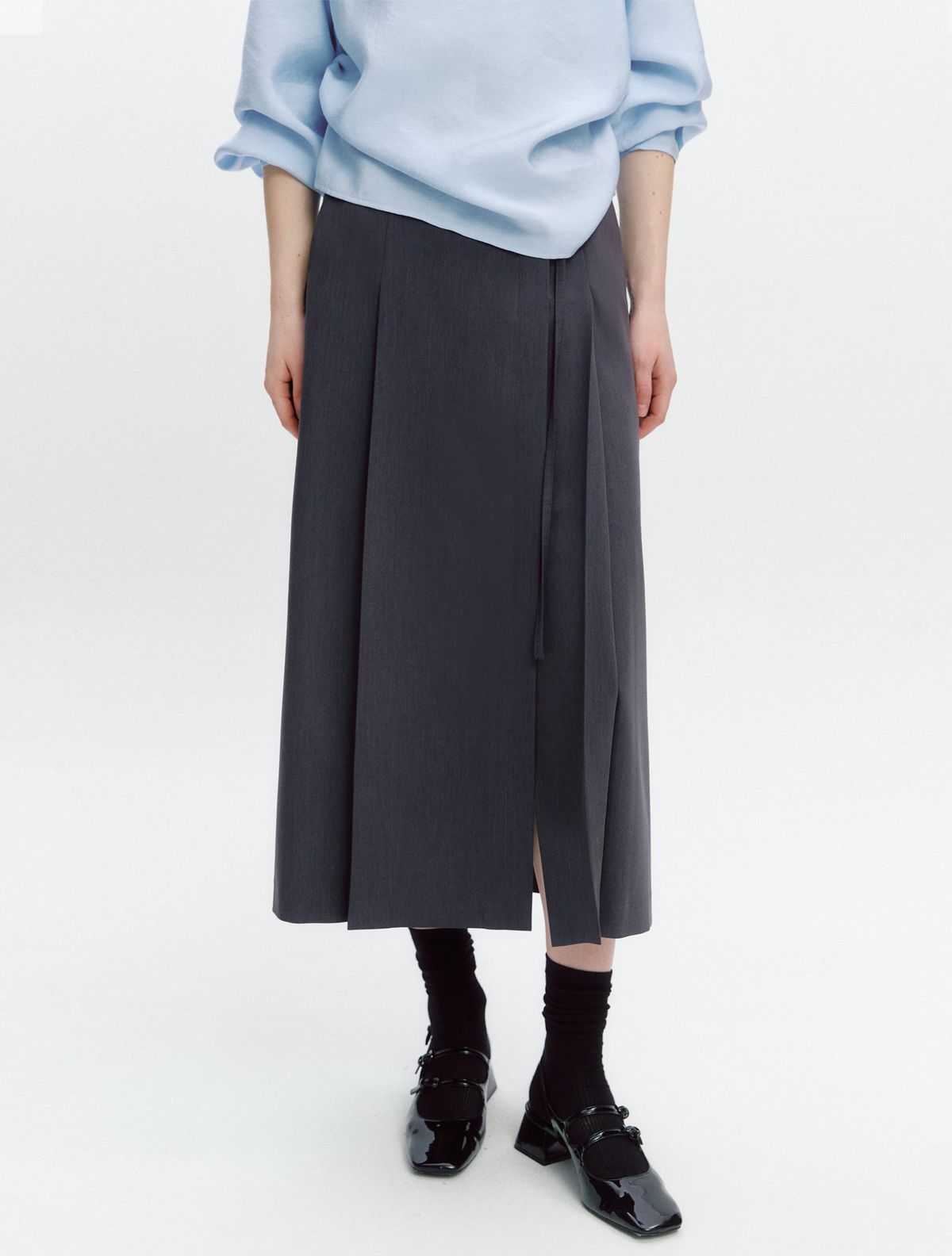 그레이데시온(GRAYDATION) Tuck-deco Wrap-type Skirt CHARCOAL GREY