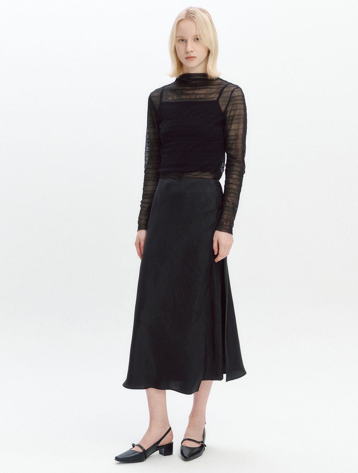 그레이데시온(GRAYDATION) Layered Strap Wrap Skirt BLACK