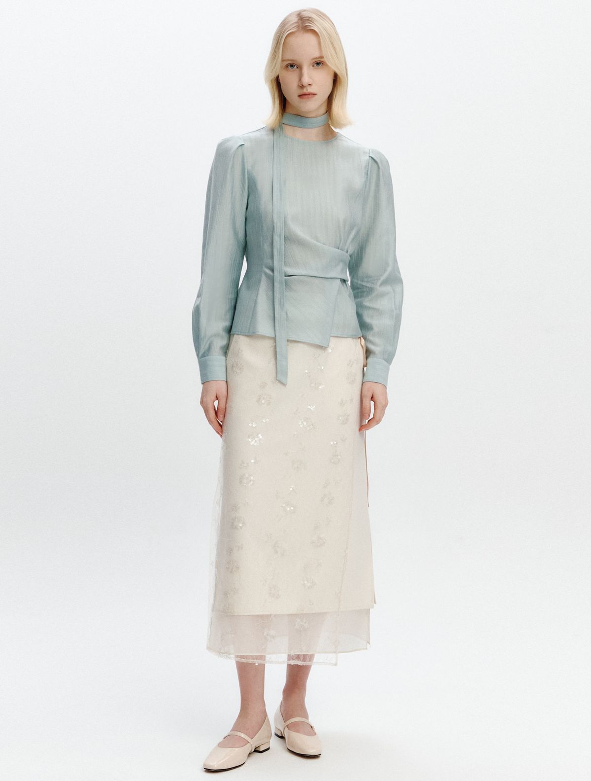 그레이데시온(GRAYDATION) Spangle See-through Wrap Skirt BEIGE