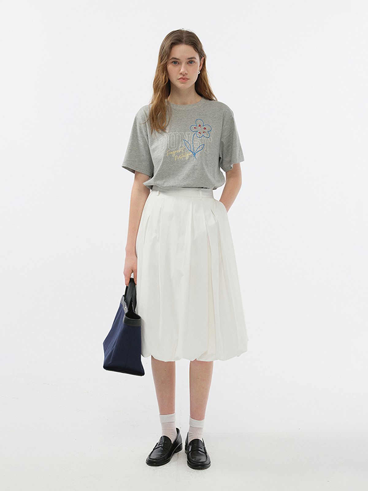 던스트(DUNST) UNISEX DRAWING BLOOM T-SHIRT _UDTS5B126_MELANGE GREY