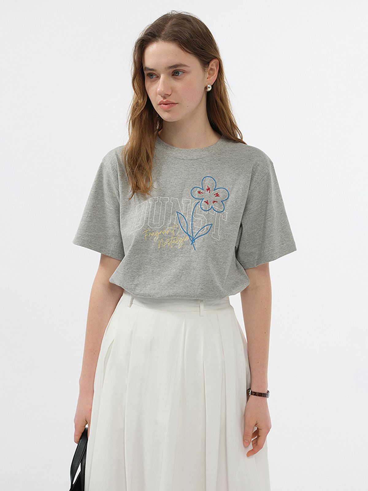 던스트(DUNST) UNISEX DRAWING BLOOM T-SHIRT _UDTS5B126_MELANGE GREY