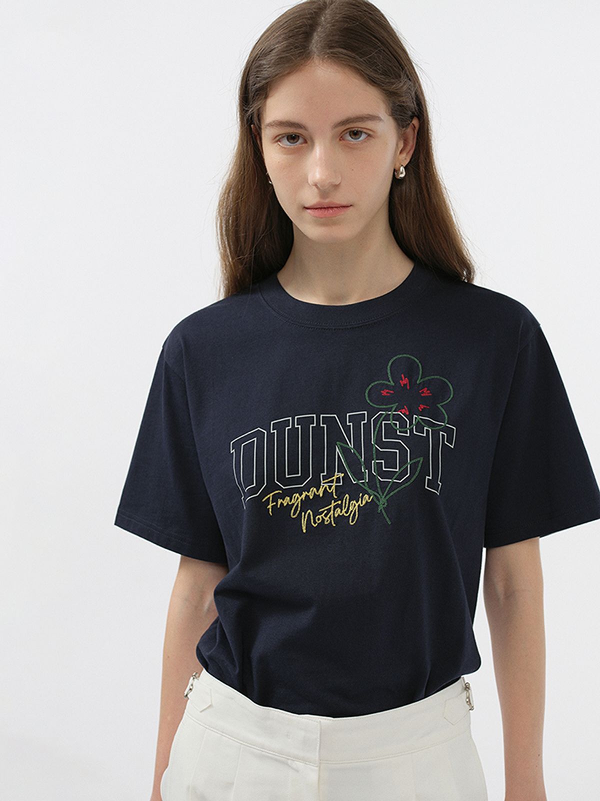 던스트(DUNST) UNISEX DRAWING BLOOM T-SHIRT _UDTS5B126_FRENCH NAVY