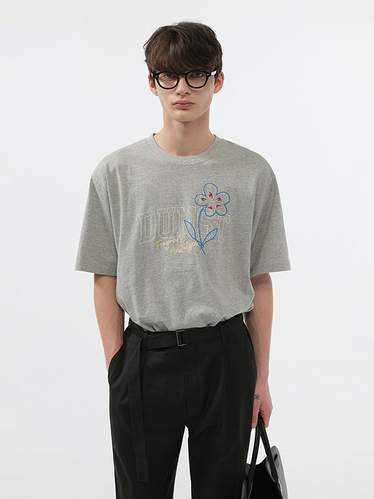 던스트 포 맨(DUNST FOR MEN) DRAWING BLOOM T-SHIRT _UNISEX_UDTS5B126_MELANGE GREY
