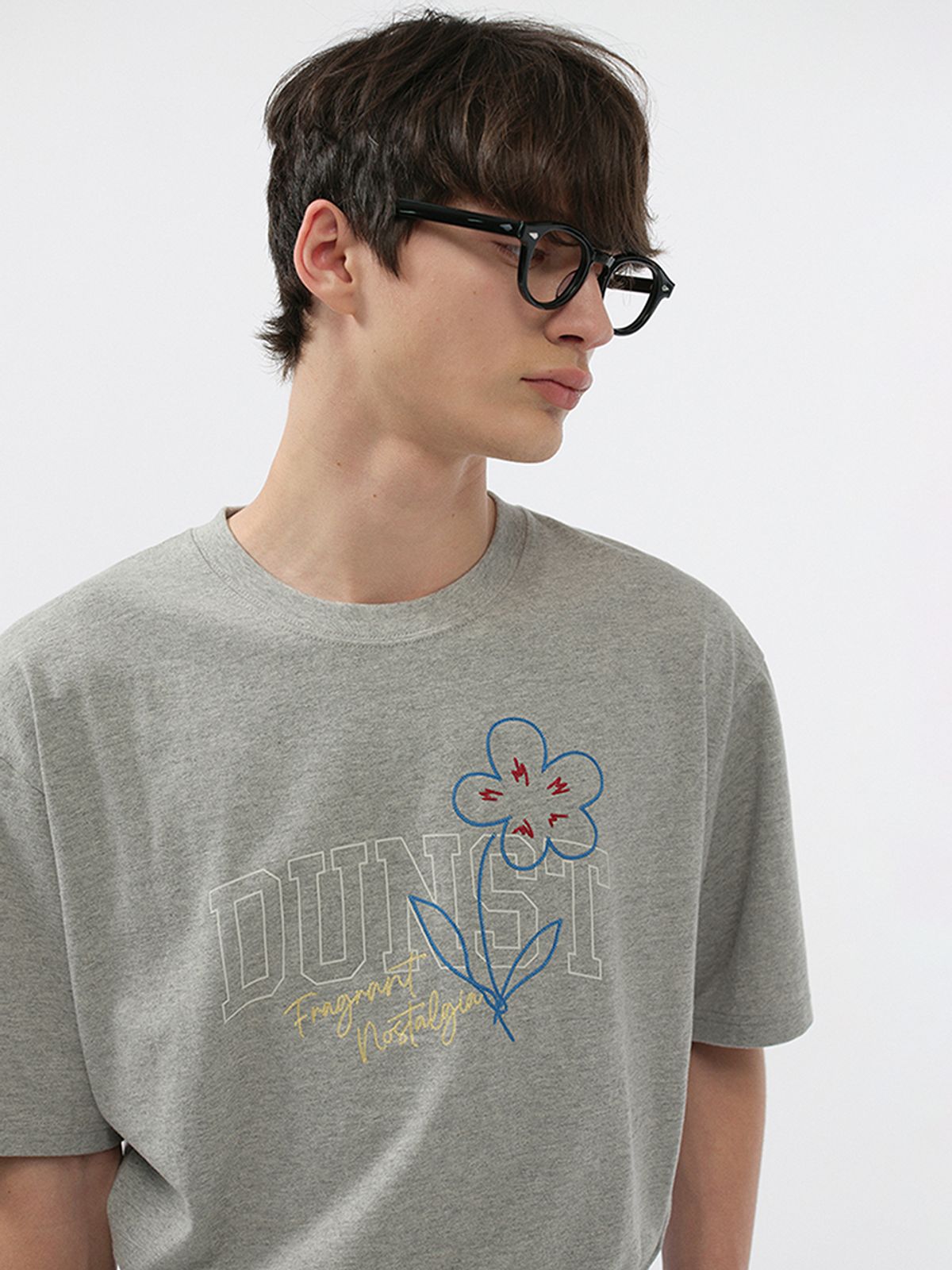 던스트 포 맨(DUNST FOR MEN) DRAWING BLOOM T-SHIRT _UNISEX_UDTS5B126_MELANGE GREY