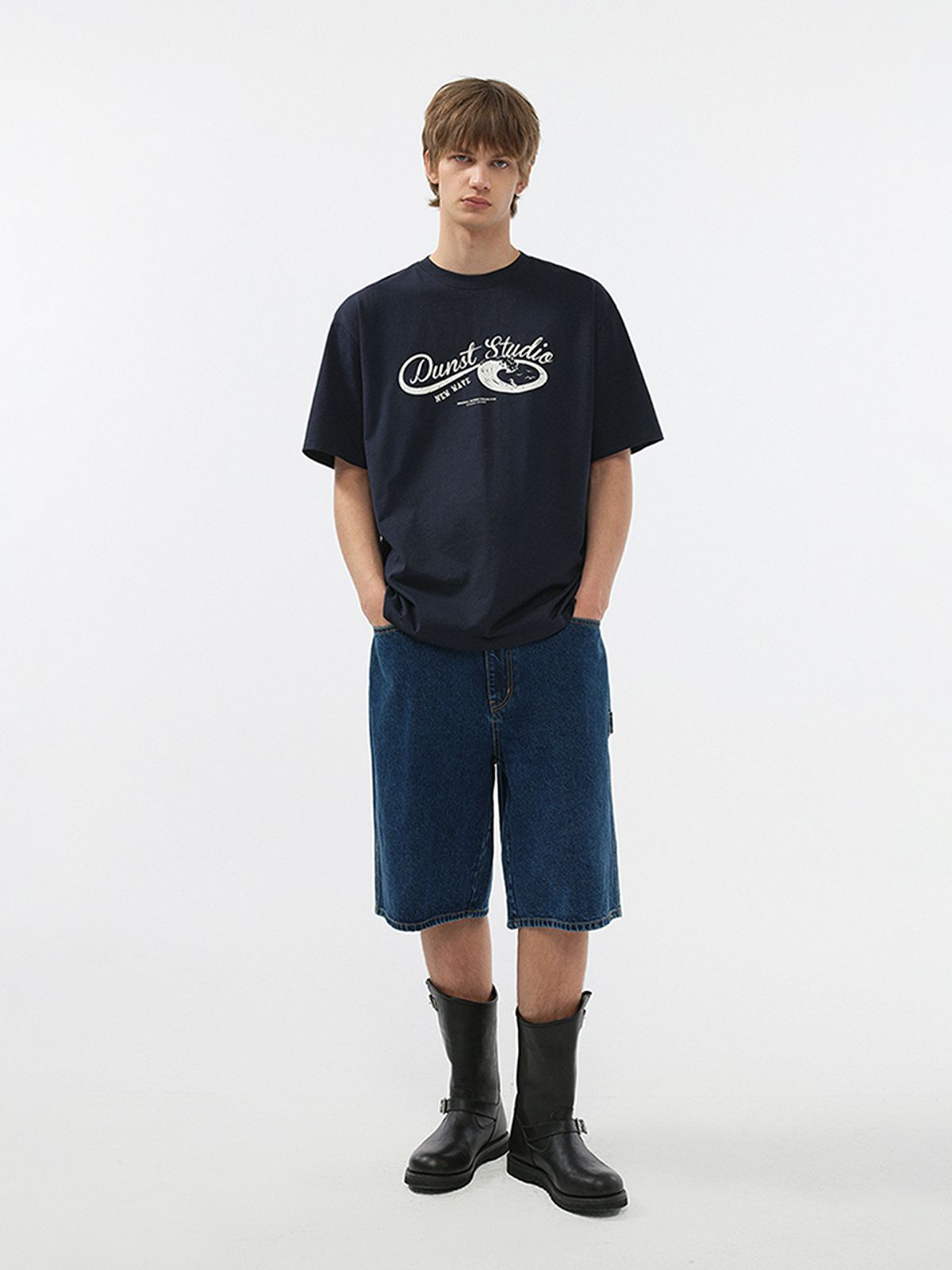 던스트 포 맨(DUNST FOR MEN) WAVE LOGO T-SHIRT_UNISEX_UDTS5B125_FRENCH NAVY