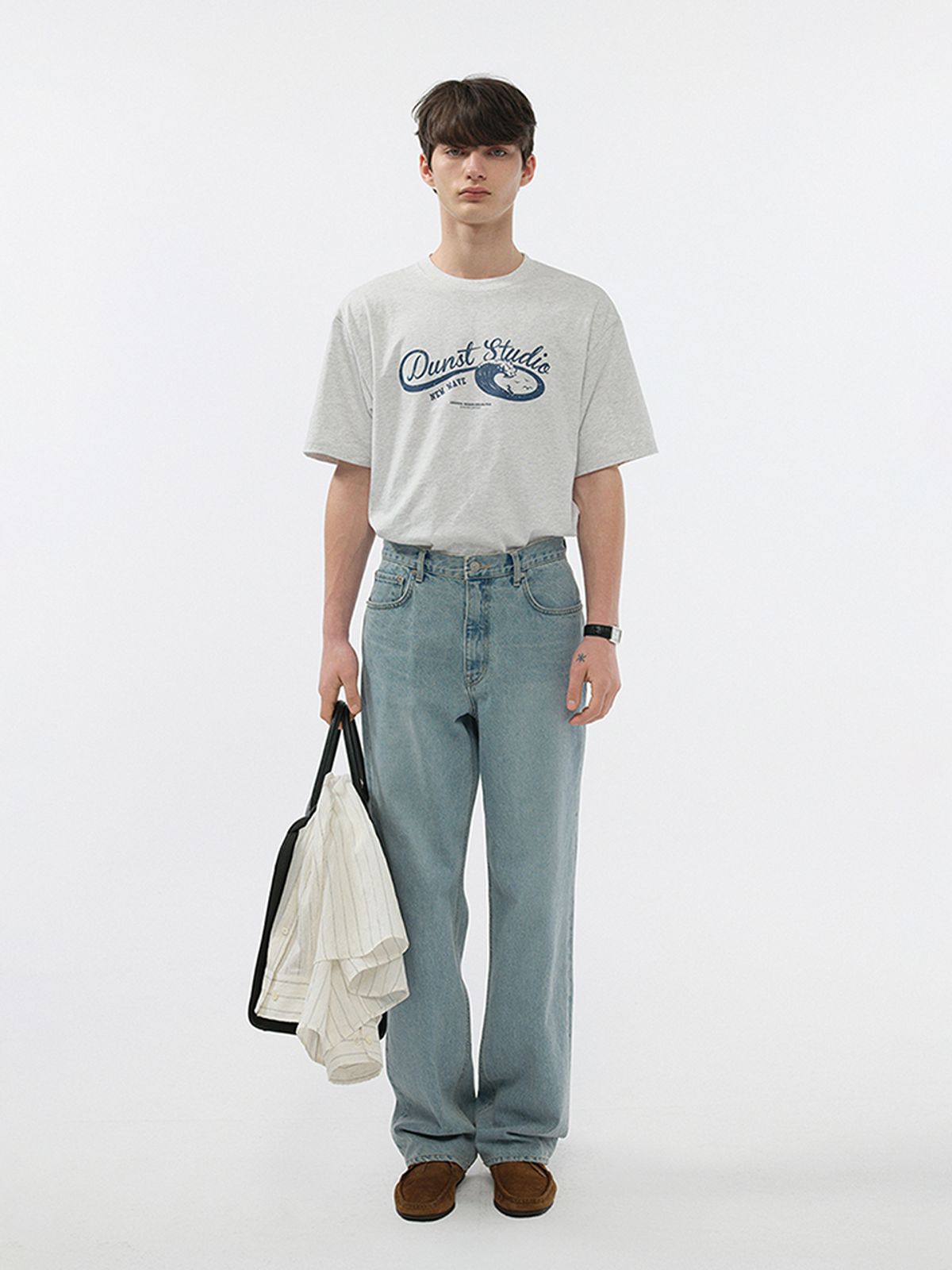 던스트 포 맨(DUNST FOR MEN) WAVE LOGO T-SHIRT_UNISEX_UDTS5B125_LIGHT MELANGE GREY