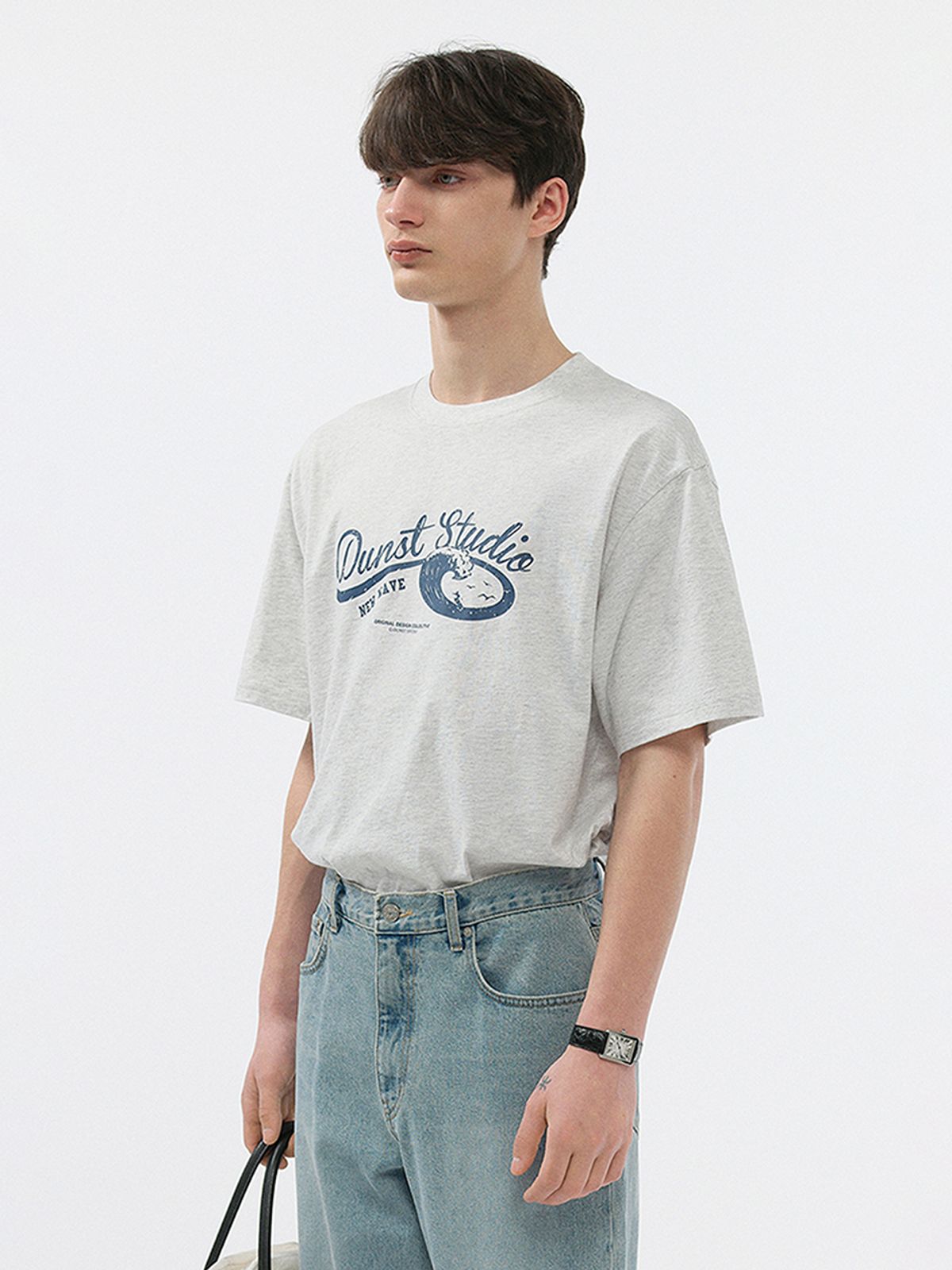 던스트 포 맨(DUNST FOR MEN) WAVE LOGO T-SHIRT_UNISEX_UDTS5B125_LIGHT MELANGE GREY