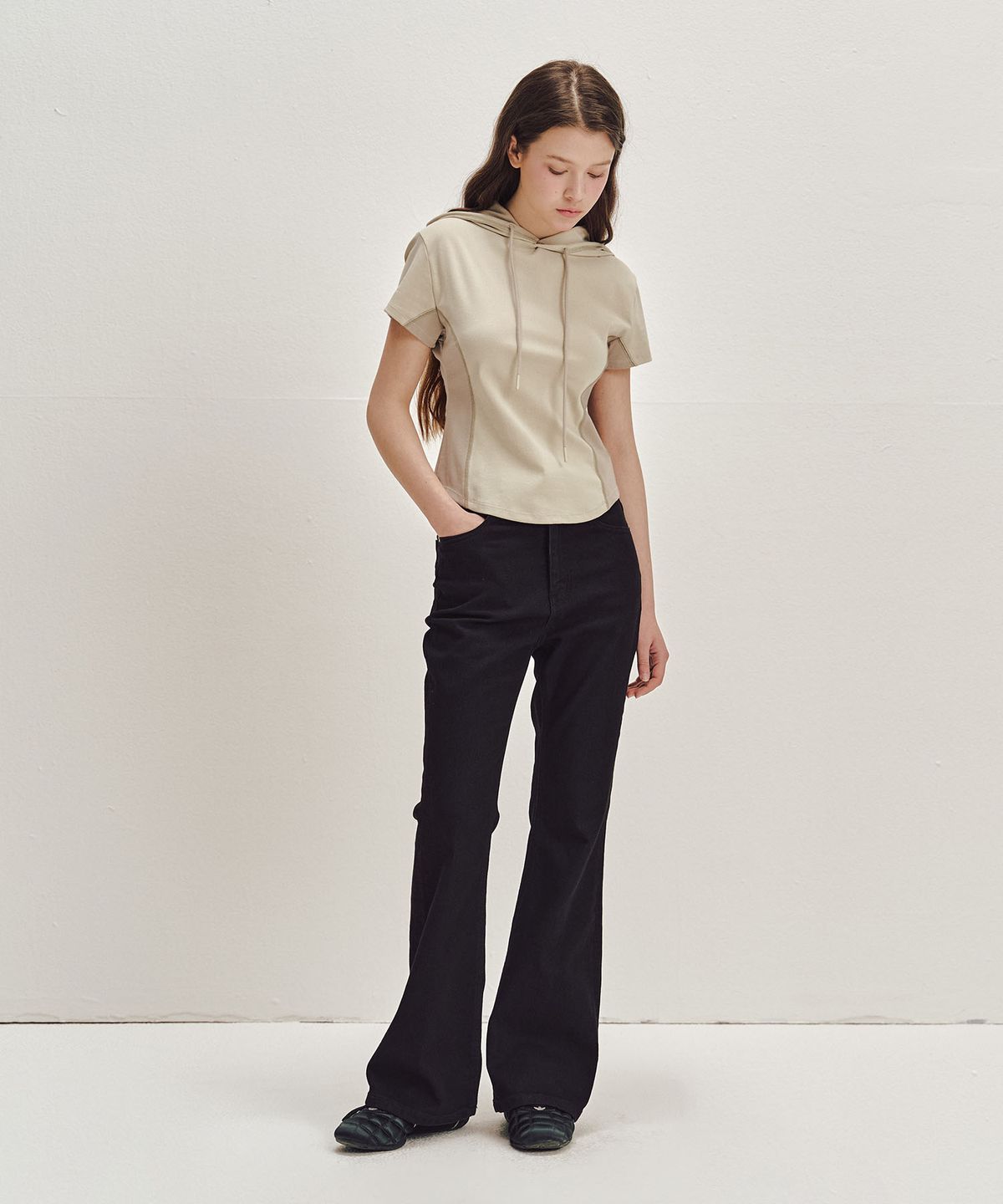 세컨모놀로그(SECONDMONO) W. 슬림 숏 슬리브 후디 [BEIGE]_SEWTS003BEIGE