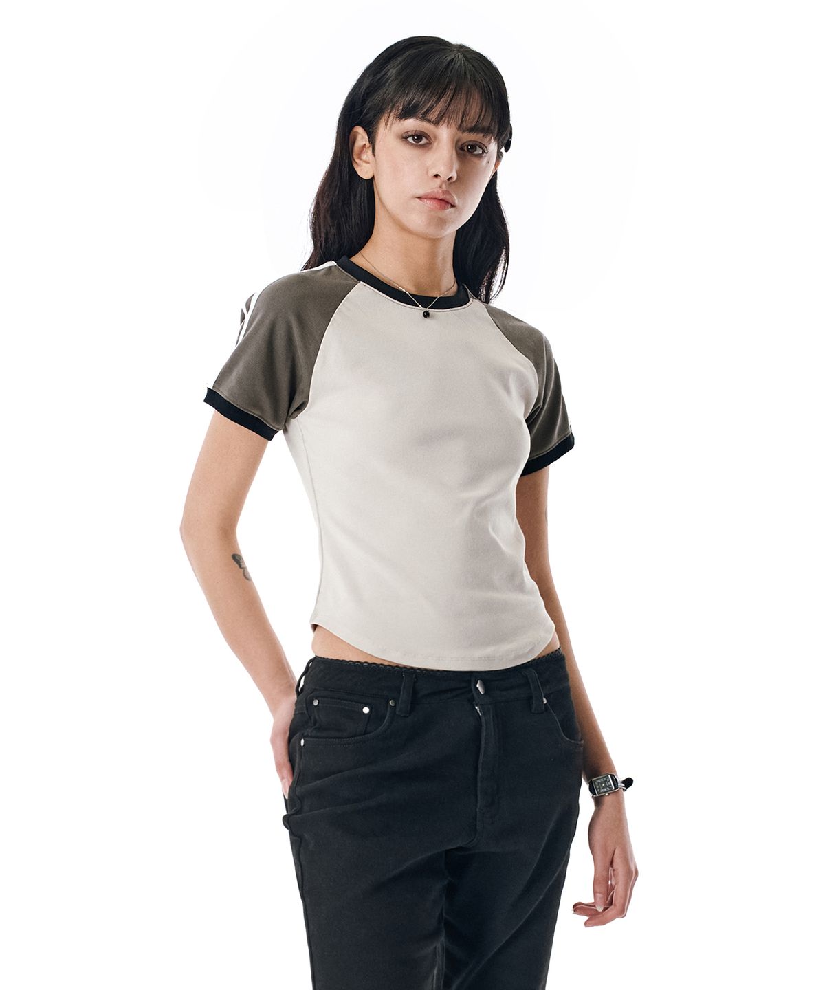 세컨모놀로그(SECONDMONO) W. Raglan Short Sleeve Color Ringer Tee [GRAY]_SEWTS004GRAY