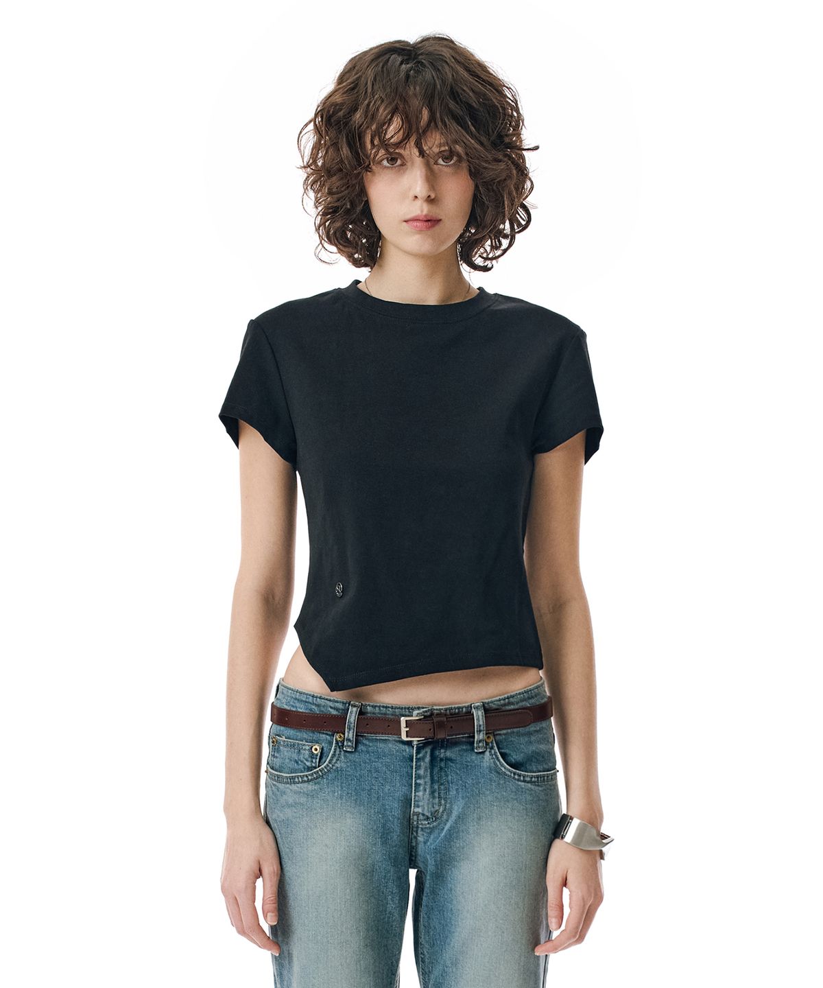 세컨모놀로그(SECONDMONO) W. Oblique Slim Fit Short Sleeve T-Shirt [BLACK]_SEWTS005BLACK