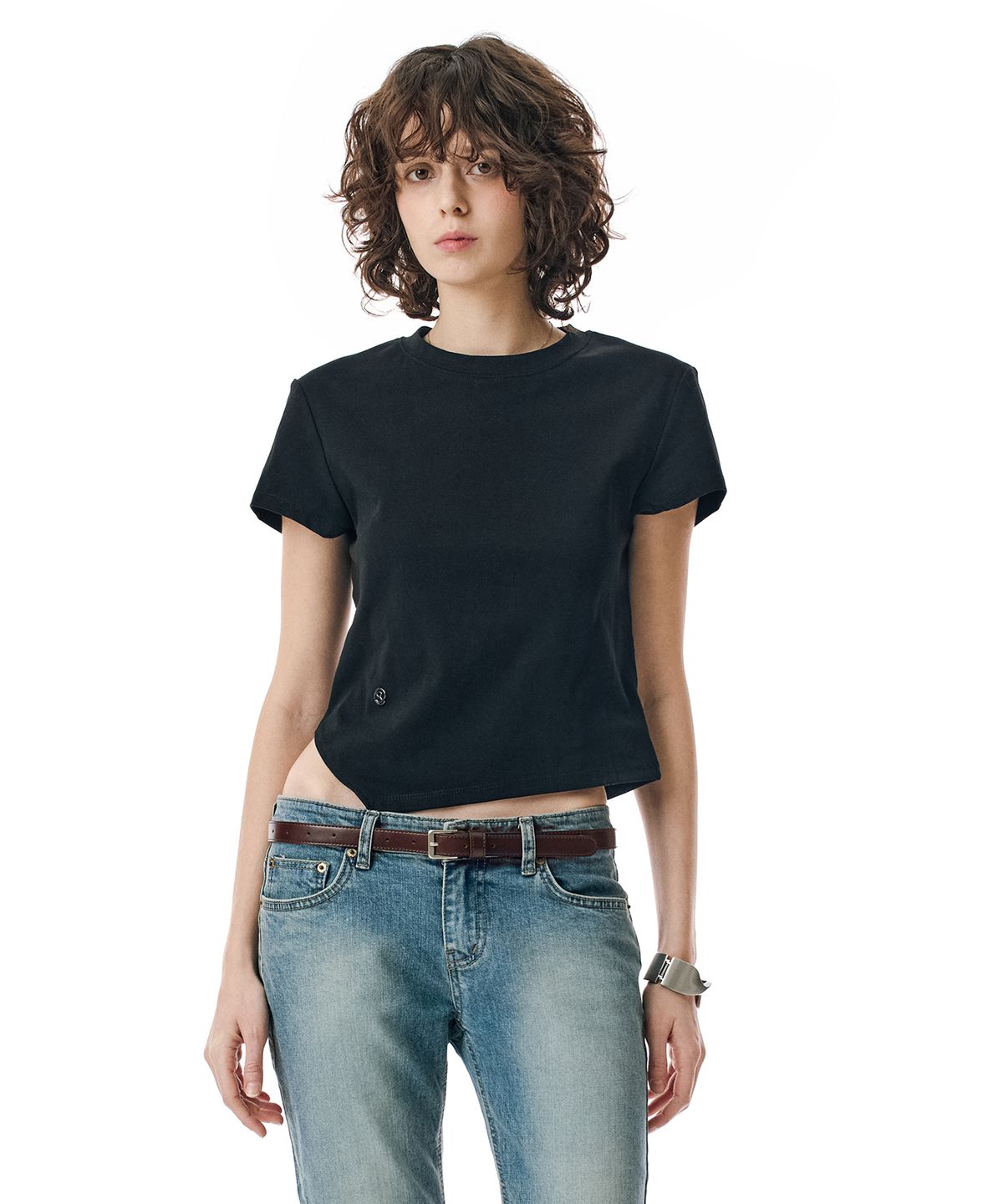 세컨모놀로그(SECONDMONO) W. Oblique Slim Fit Short Sleeve T-Shirt [BLACK]_SEWTS005BLACK