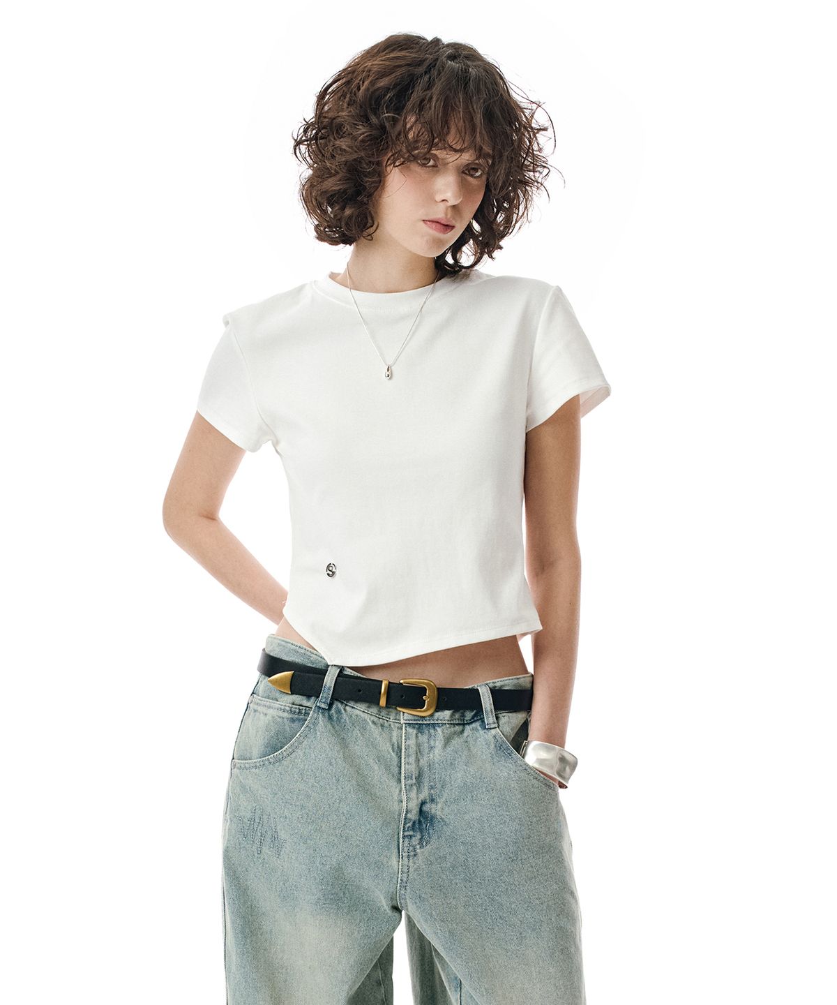 세컨모놀로그(SECONDMONO) W. Oblique Slim Fit Short Sleeve T-Shirt [WHITE]_SEWTS005WHITE
