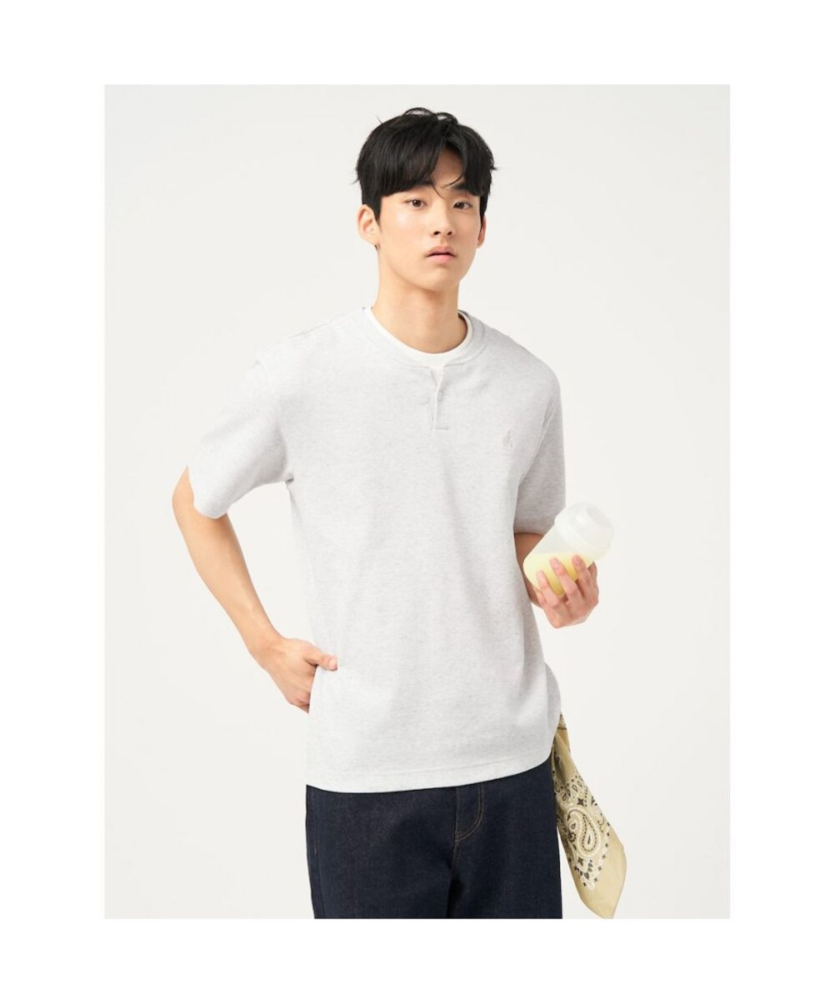 빈폴 멘(BEANPOLE MEN) 레이어드 라운드 반소매 티셔츠  아이보리 (BC5342C110)