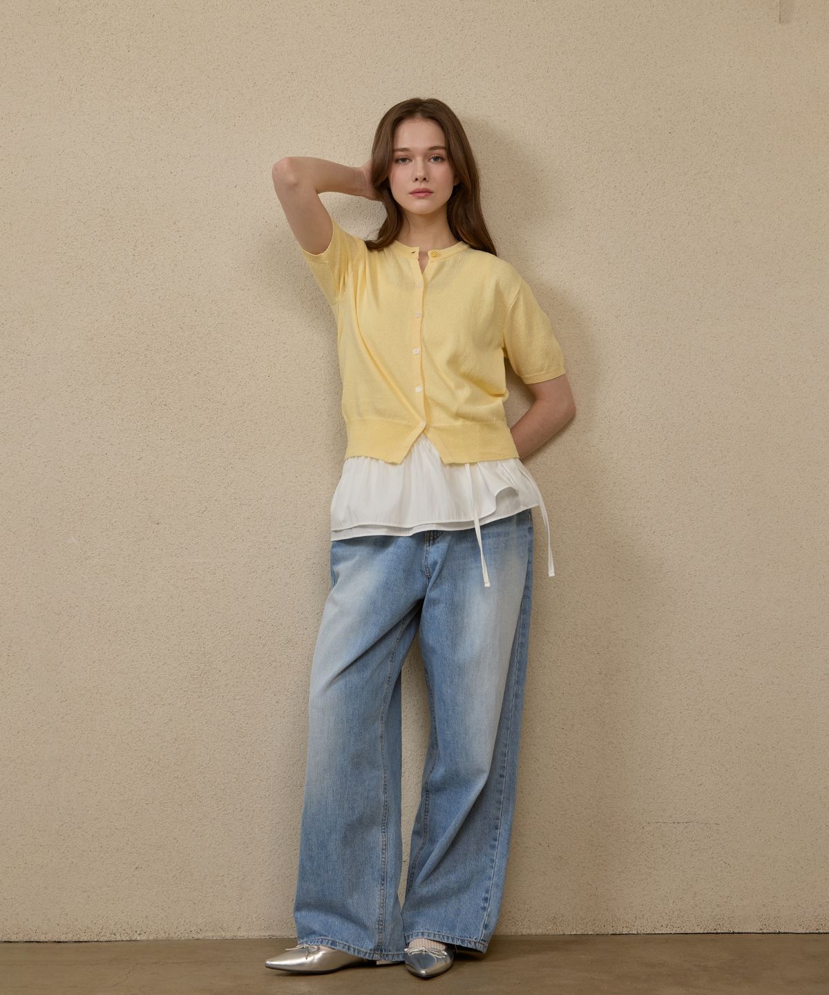 르 스튜디오(LE STUDIO) BUTTON POINT SHORT SLEEVE CARDIGAN_LS252CD007YE