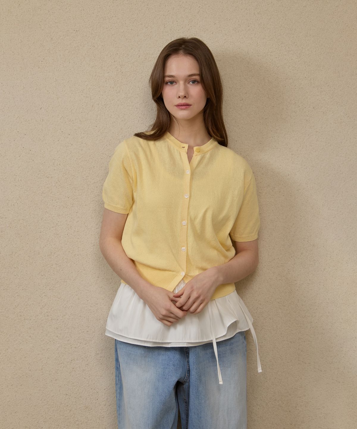 르 스튜디오(LE STUDIO) BUTTON POINT SHORT SLEEVE CARDIGAN_LS252CD007YE